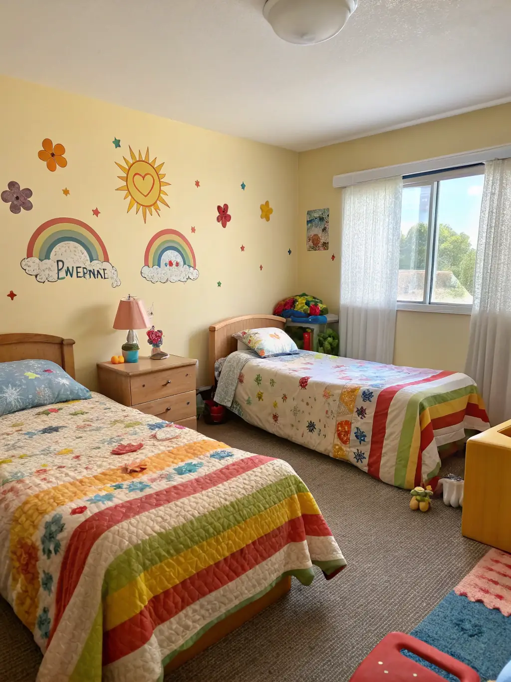 A group of volunteers interacting with patients in a brightly decorated hospital room, engaging in a recreational activity organized by LES AMIS DE L' HOPITAL MARIUS LACROIX.