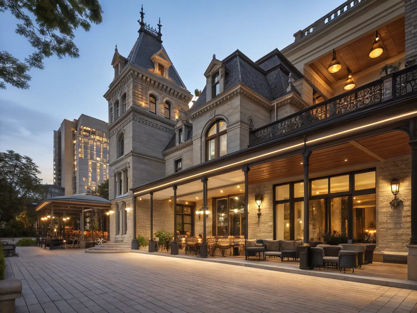 A high-resolution image of the restored historic hospital wing, showcasing its architectural beauty and historical significance. The image should highlight the intricate details of the architecture and the care taken in its preservation.