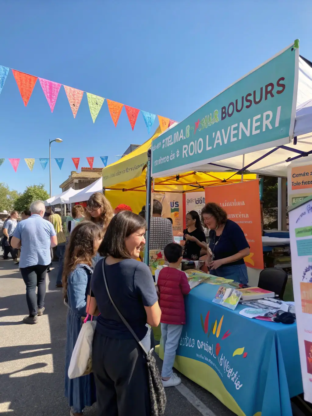 A vibrant community event hosted by LES AMIS DE L' HOPITAL MARIUS LACROIX, featuring historical exhibits and educational workshops, with attendees of all ages participating.