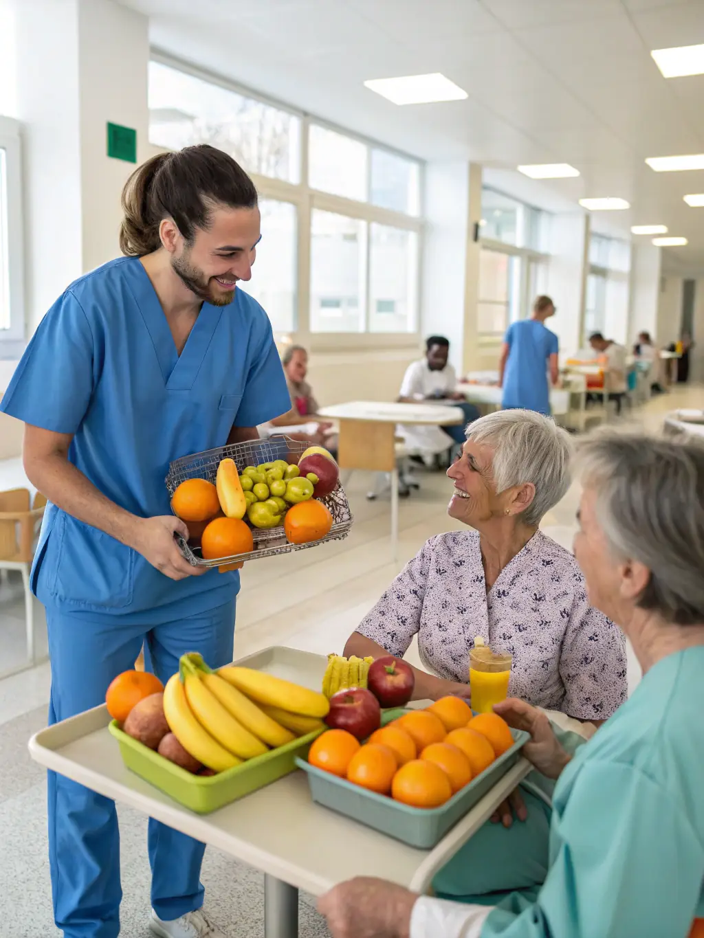 A heartwarming image of volunteers interacting with patients in a recreational activity at Marius Lacroix Hospital, showcasing care and support.